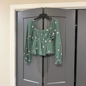 SHEIN Green Floral Blouse